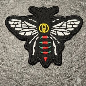 Embroidered Iron-On Patch – Green & Red Stripe – Luxury Fashion Accent Bee